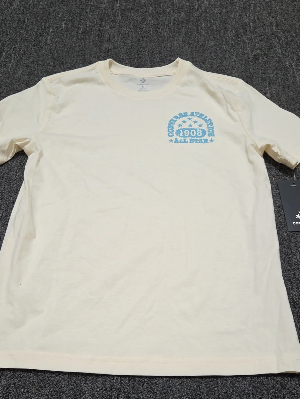 (#1C) Converse Kid's Cream Tee with Light Blue Chest Graphic
